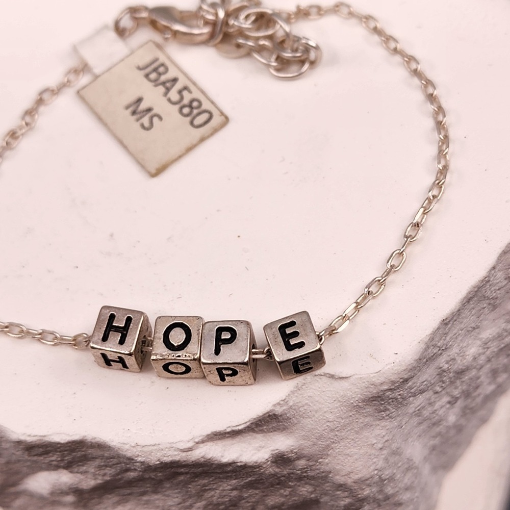 Silver Tone HOPE Letter Cube Bead Bracelet Inspirational Adjustable Dainty Gift